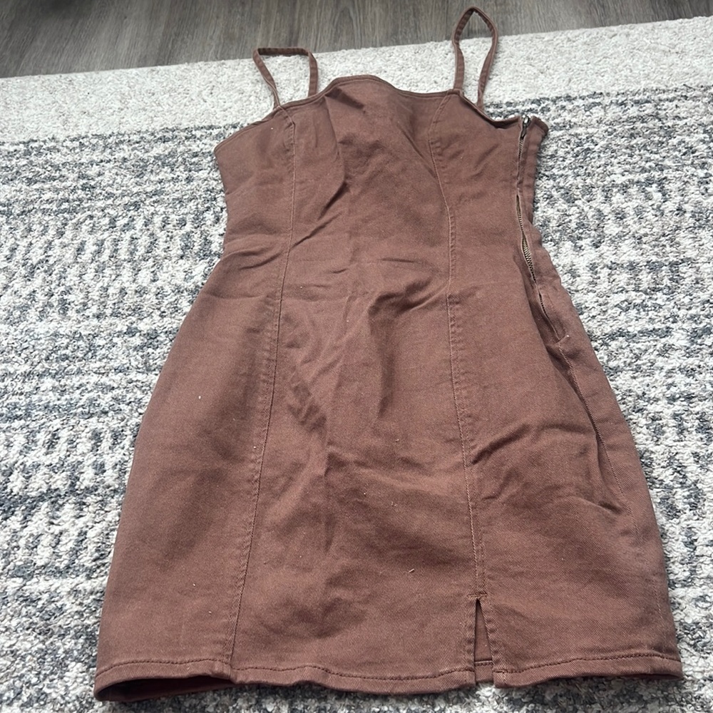 HM mini zip up dress brown
